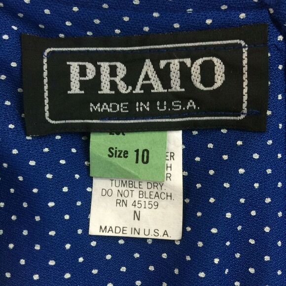 Vintage 80s Dress Size 10 Medium Crochet Yolk Collar Polka Dot Belted USA New - Picture 8 of 11